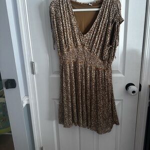 Old Navy Brown and White Patterned Dress